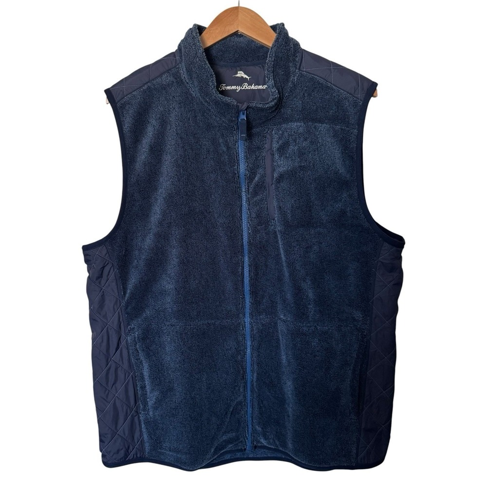 Tommy Bahama Mens 3XL North Cascade Fleece Full Zip Vest Quilted Panels Navy